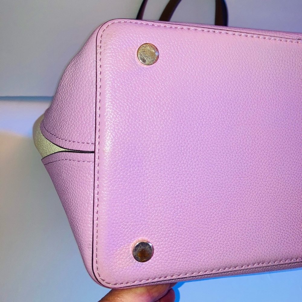 Kate Spade Large Pebbled Leather Lavender and Cream Tote Bag with Brown Handles - Picture 10 of 16